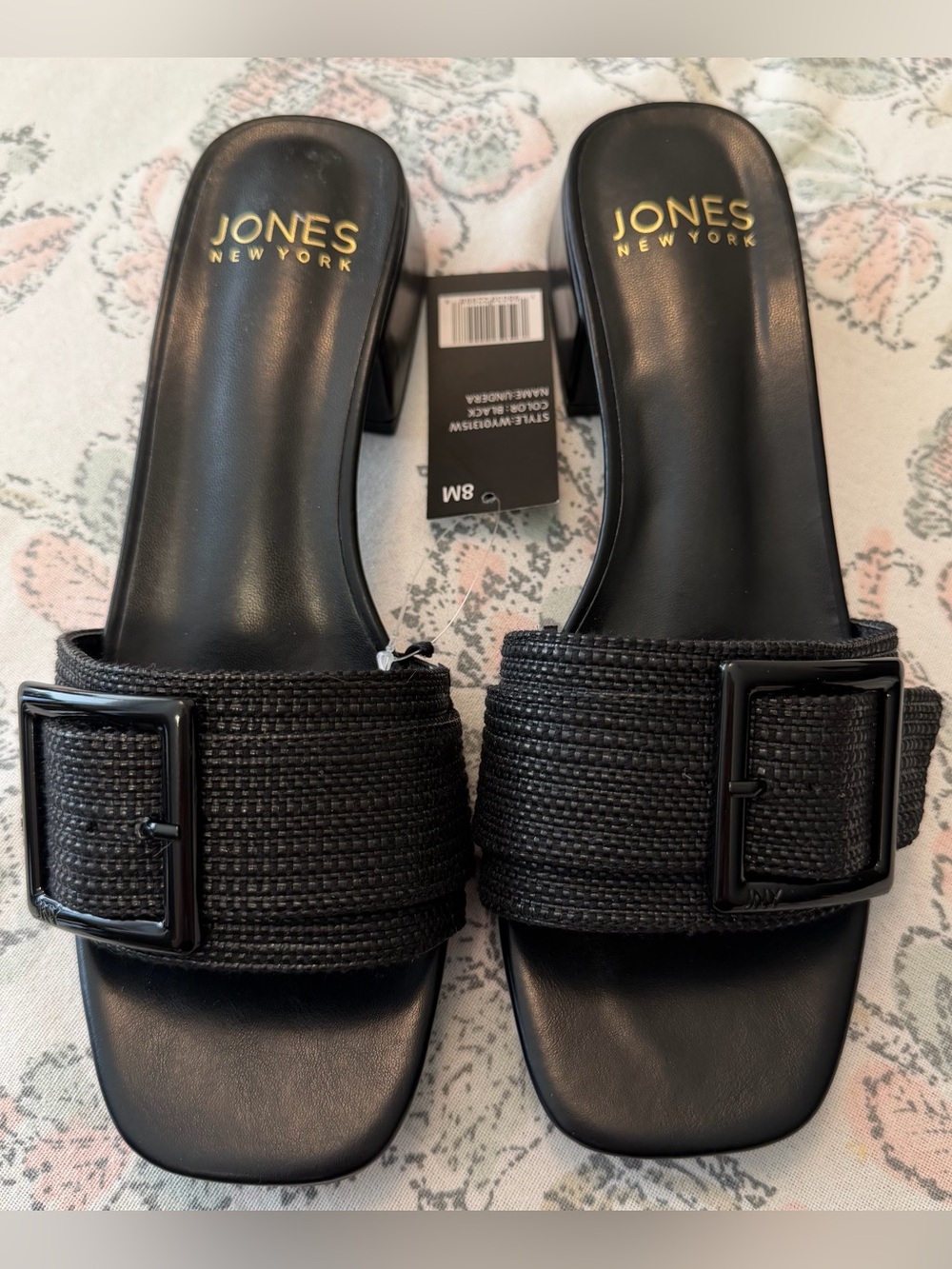 Jones New York Black Woven Buckle Slide Sandals